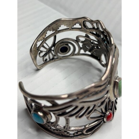 FRITZ CASUSE X CAROLYN POLLACK Vintage Multi Stone Sterling Silver Cuff Bracelet - Picture 10 of 14